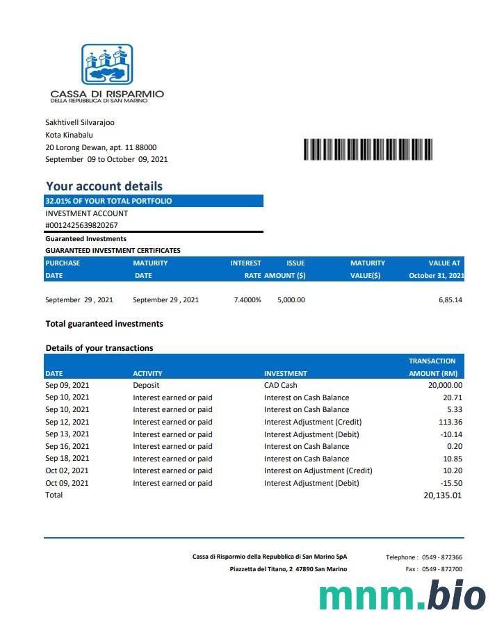 Szablon wyciągu bankowego San Marino Cassa di Risparmio w programie Word i PDF